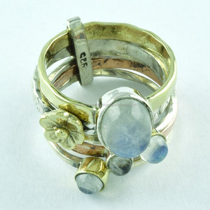 Attrayant Trois Tons Arc-En-Ciel Pierre de Lune Fait Main 925 Bague Empilable en Argent Sterling Grossiste et Fournisseur Inde - Product Image 2