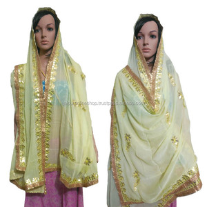 De algodón Dupatta/bufandas chales con perlas y encaje - Product Image 1