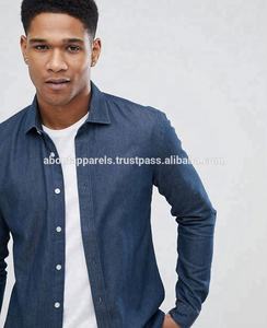 เสื้อเชิ้ตยีนส์พิมพ์ลายแขนยาวทรงสลิม คอโอ ผ้าฝ้าย 100% สำหรับทุกเพศทุกวัย ไซส์ใหญ่พิเศษ ดีไซน์โลโก้ - Product Image 4