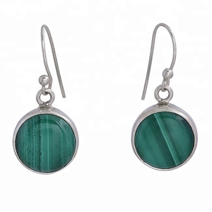 925 <b>Sterling</b> <b>Silver</b> Dangle Earrings Cabochon Green Malachite Gemstone Bezel Setting for Weddings Religious Ceremonies Party - Product Image 1