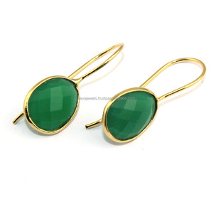 Pendiente de GEMA de coral Natural, pendiente con forma de huevo chapado en oro, gancho facetado, uso diario, ligero, 24k, chapado en oro - Product Image 3