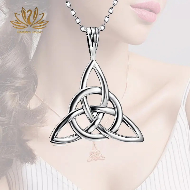 Good Luck Irish Triangle Celtic Knot Necklace 925 Sterling Silver Heart Vintage Pendant mit Box Chain 18 "Jewellery