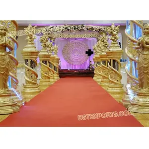 婚礼步道纤维柱带Ganesha金色婚礼通道水晶柱婚礼入口纤维水晶柱