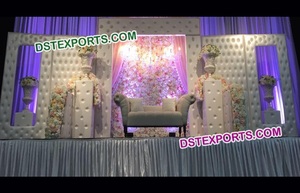 Escenario de recepción de boda en inglés con sofá, paneles de piel, cuadrados, de cuero, decoración de boda - Product Image 3