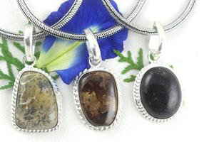 92.5 Sterling Silver Mix Shape Natural <b>Picture</b> & Black Jasper & Bronzite Gemstone <b>Charm</b> Pendant Gift Necklace - Product Image 3