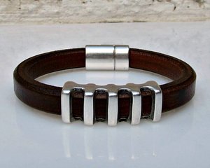 <b>Men's</b> Leather Bracelet Leather <b>Mens</b> Bracelet - Product Image 1