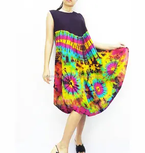 Ligero y cómodo, elegante de las mujeres de moda del vestido de fiesta rayón Tie Dye vestido paraguas