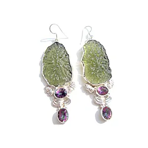 .925 Sterling Silver Mystic Topaz Green Aventurine Carving Gemstone Earrings Jewelry Manufacturer