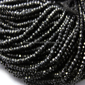 Cuentas facetadas de espinela negra natural forma redonda 13 pulgadas - Product Image 1