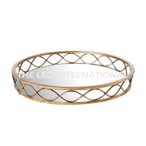 Fer Métal Forme Ronde Or Fini Alimentaire Plateau De Service Fantaisie Style De Luxe Vente Chaude Haute Qualité Plateau Décoratif - Product Image 1