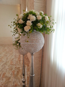 Candelabro de copa de cristal de Metal brillante, centro de mesa de bola de flores para eventos de boda, decoración de mesa de fiesta - Product Image 3