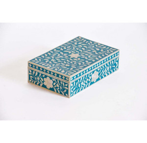 กล่องไม้ดีไซน์ลายดอกไม้สีน้ำเงินทำมือโซลูชันการจัดเก็บที่หรูหราสำหรับเครื่องประดับและของที่ระลึกด้วยรายละเอียดที่ซับซ้อน - Product Image 1