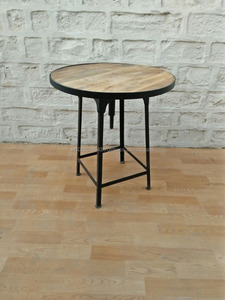 Table basse en bois à hauteur réglable avec cadre en métal industriel, table basse réglable en fer et bois antique - Product Image 2