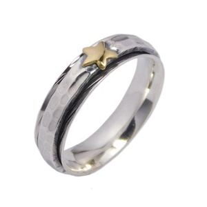 แหวนสปินเนอร์สองโทนสีเงินสเตอร์ลิง925สวยงามสำหรับทุกเพศเครื่องประดับเงินทำด้วยมือ925แข็งแหวนเวอร์เมียล - Product Image 1