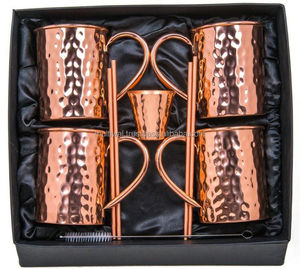 Lot de 4 tasses en cuivre Moscow Mule avec pailles et verre à liqueur pour la maison Bar à utiliser cadeau à quelqu'un - Product Image 3