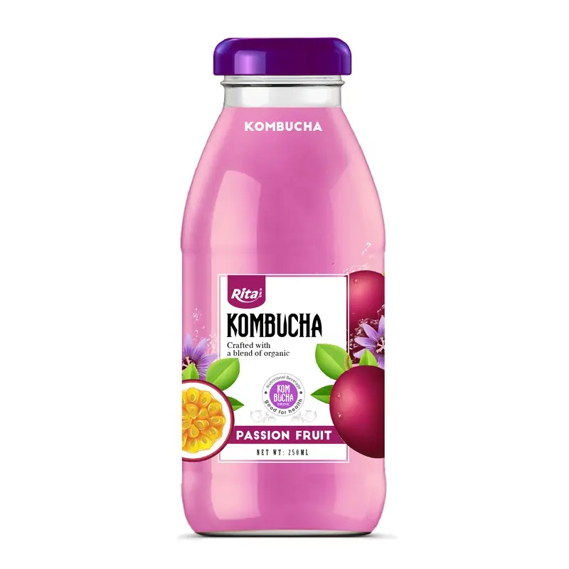 Oem 250Ml Glazen Fles Kombucha Met Passie Fruit Voedsel En Drank Private Label Oem Retail