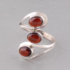 Natural Red <b>Garnet</b> Bezel Setting Three Stone 925 Sterling <b>Silver</b> Women's Engagement Wedding Party Classic Gemstone <b>Ring</b> Jaipur - Product Image 2