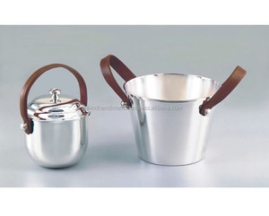 Cubo de hielo martillado de acero inoxidable con mango de cuero PU, Enfriador de vino para PC para Bar, Pub, fabricado y exportado desde la India - Product Image 5