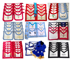 Tablier en tissu de cuir et de coton magnifiquement brodé de regalia maçonnique de rite français avec le collier élégant de patch unique - Product Image 1
