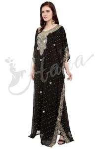 Vestido largo de estilo Dubai con cuentas de cristal, caftán de trabajo de piedra pesada - Product Image 3