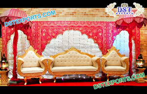 มาเจสติกแต่งงานชุดโซฟาสูงกลับเอเชียแต่งงานหนังประดับพู่โซฟาอินเดียเฟอร์นิเจอร์แต่งงานชุด - Product Image 2