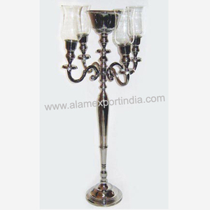 Candélabre en verre de haute qualité, pièce maîtresse de table en métal argenté, base de fleur en aluminium pour les mariages - Product Image 5