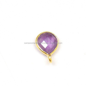 Natural Amethyst Gemstone Bezel Connector Pear Shape Single Bail Faceted Handmade Jewelry Making Gold Plated mm <b>Bead</b> Size - Product Image 1