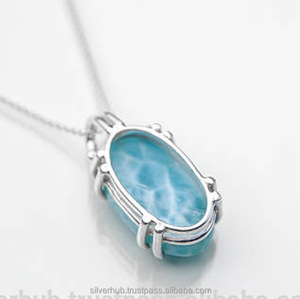 สินค้ามาใหม่จี้เงินสเตอร์ลิงสำหรับผู้หญิงเครื่องประดับทำด้วยมือจี้อัญมณีลาริมาร์รักษาธรรมชาติสีฟ้า - Product Image 4