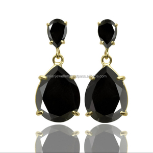Boucle d'oreille pendante en argent sterling 925 avec pierre précieuse en onyx noir - Product Image 1