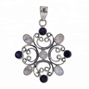 Colgante de Plata de Ley 925 con piedra lunar chapada en plata Iolite filigrana colgante de piedras preciosas joyería colgante de moda para mujer. - Product Image 1