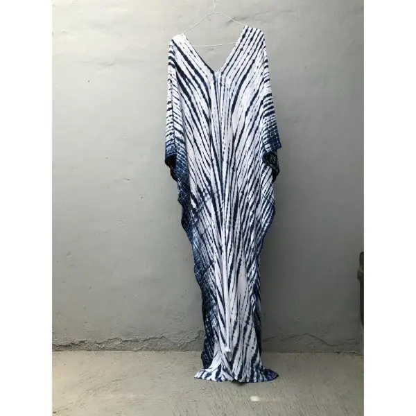 Новинка; Коллекция «вареный» кафтан gypsy шикарный искусственный шелк ткань платье с треугольным вырезом и короткими рукавами, свободный, которая обеспечивает удобную носку кафтан