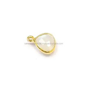 Natural Rainbow Moonstone Gemstone Findings Single Loop Gold Plated Handmade Pendant Charm Bezel Connector