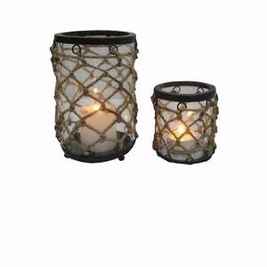 Porte-bougie en verre transparent, en JUTE, à suspendre - Product Image 1