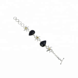 Nouvelle tendance fait à la main bijoux fins 925 en argent Sterling noir Onyx pierres précieuses Bracelet argent placage bracelets porte-bonheur pour les fêtes - Product Image 1