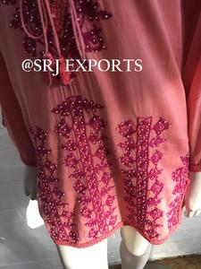 Voguish Best Selling Chic <b>Pink</b> Leaf Embroidery & Bead Embellishment Relaxed Fit Beach Swimwear Cover up <b>Dress</b> Tunic for Women - Product Image 6