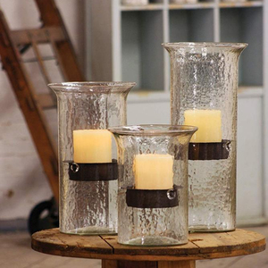 Cilindro de vidrio martillado con candelabro para decoración del hogar - Product Image 1