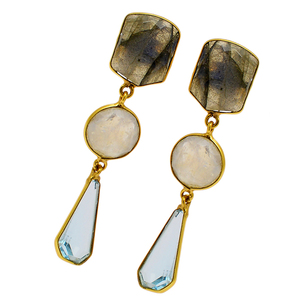 New Special Designer Bezel Setting Labradorite Moonstone <b>Topaz</b> 925 Solid Silver Gold Plated Stud <b>Earrings</b> Statement Jewelry - Product Image 2