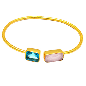 กำไลข้อมือชุบทองอย่างดีทำด้วยมืออัญมณีโทปาซคาสาเดอพลาตาสีฟ้ากุหลาบแท้ - Product Image 4