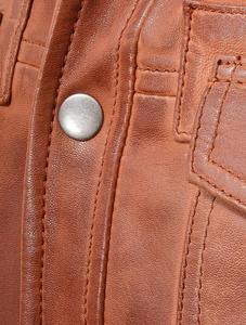 Chemise en cuir veste de Baseball chemise personnalisée en cuir véritable chemises hommes Tan - Product Image 4