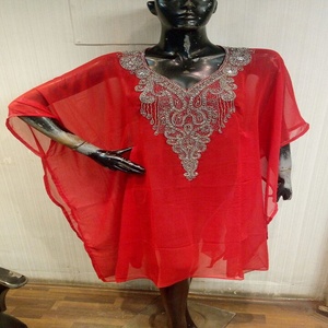 Impresión Digital larga en pura seda satén vestidos Kaftan caftán - Product Image 6