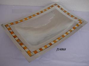 Bandeja de aluminio fundido Rectangular pulido espejo de alta calidad con mosaico de hueso en bandeja de decoración del hogar naranja y blanco - Product Image 4