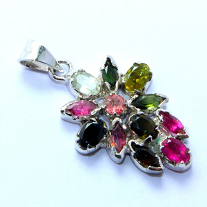 925 Sterling Silver Natural Multi Tourmaline Cut Stone Pendentif Bijoux Nouveau Design Making Top Quality - Product Image 2