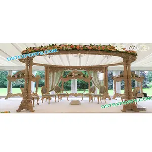 Matrimonio hindú Pilar doble Madera Mandap Último conjunto de Mandap tallado en madera Boda India Mandap Fabricante EE. UU. - Product Image 1