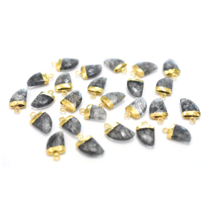 จี้ทองเหลืองรูปแตรประดับควอตซ์รูไทล์สีดำขนาด 13-15 มม. ชุบทอง พร้อมห่วงสำหรับทำเครื่องประดับ - Product Image 2