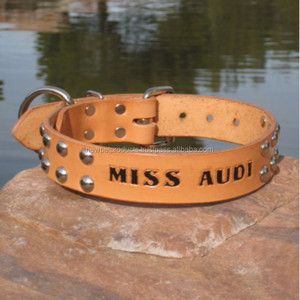 Collar de perro de cuero de lujo de calidad superior atractivo logotipo personalizado relleno Extra suave remache decoración sólido al por mayor - Product Image 3