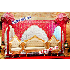 Décoration de scène indienne musulmane Walima avec parapluies Décorations de scène de mariage asiatique par fabricant comprenant un ensemble de canapés pour les mariages - Product Image 1