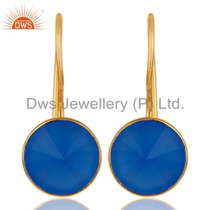 Boucle d'oreille en argent sterling plaqué or jaune calcédoine bleue Fournisseur de bijoux de créateur Collection classique - Product Image 1