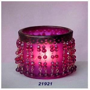 Bougeoir en métal et verre Lanterne photophore rose Votive décorative - Product Image 2