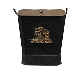 Seau à charbon en métal avec couvercle, style Lion, pour foyer, noir mat - Product Image 1