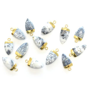 Colgante de ópalo dendrítico de latón, forma de media marquesa, chapado en oro, accesorio de joyería, estilo bail, piedra facetada para la creación de joyas - Product Image 3